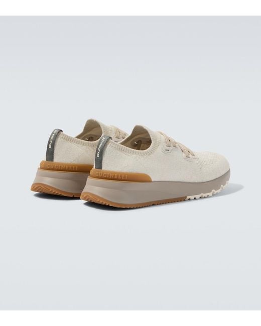 Brunello Cucinelli White Knitted Sneakers for men