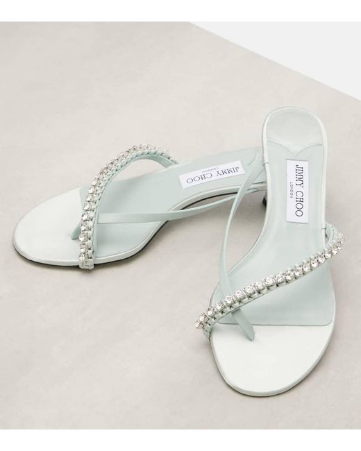 Jimmy Choo White Dila 35 Leather And Satin Thong Sandals