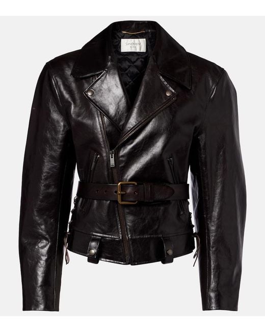 Saint Laurent Black Belted Leather Biker Jacket