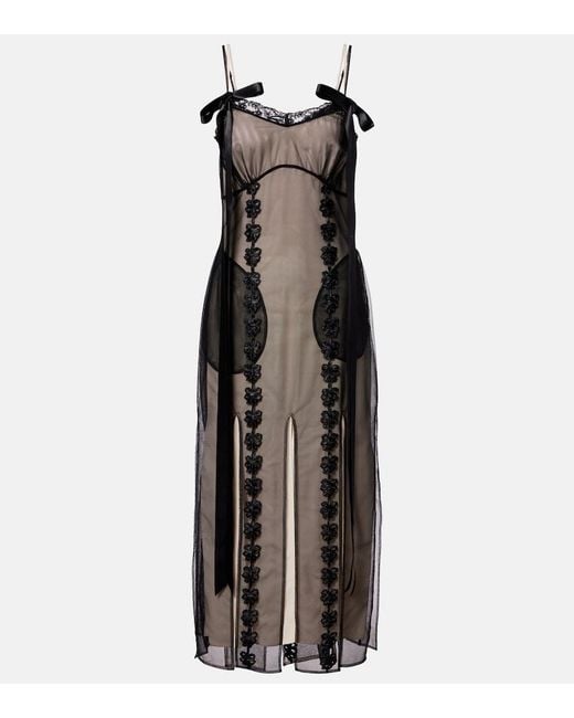 Simone Rocha Black Lace-Trimmed Sheer Midi Dress