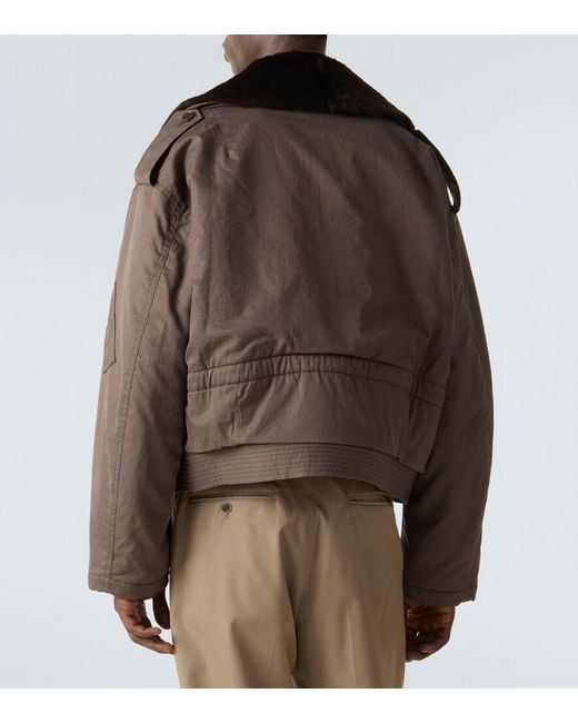 Auralee Brown Shearling-Trimmed Cotton Gabardine Jacket for men