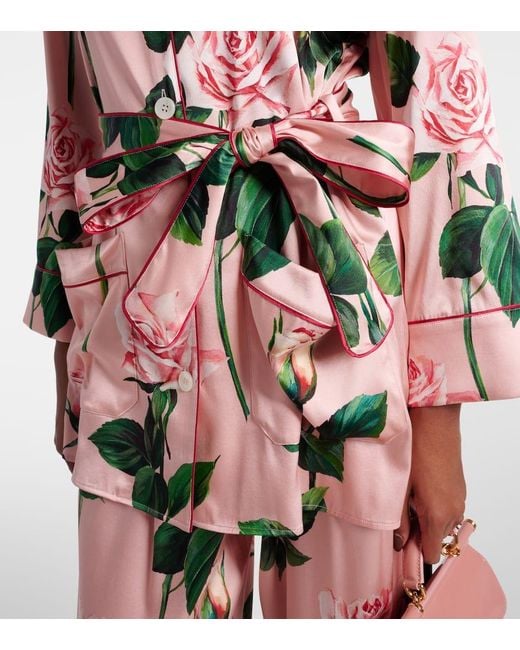 Dolce & Gabbana Pink Printed Silk Blouse Top