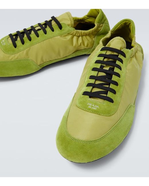 Prada Green Collapse Re-Nylon And Suede Sneakers for men