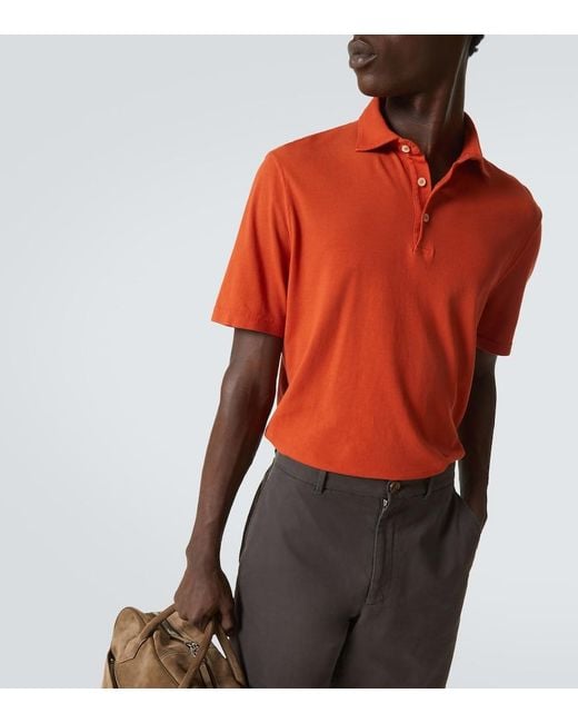 Fedeli Orange Pique Polo Shirt for men