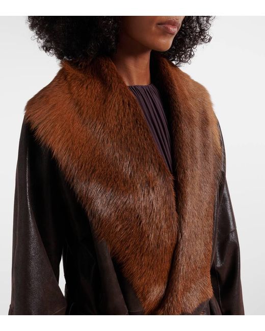 Abrigo Envolvente De Piel Con Borrego Magda Butrym de color Brown