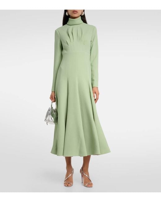 Emilia Wickstead Green Oakley Pleated Crepe Midi Dress