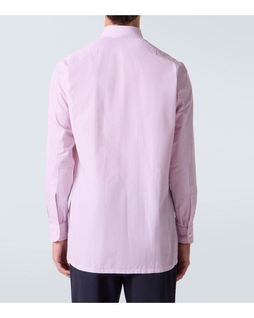 Charvet Pink Striped Cotton Poplin Shirt for men