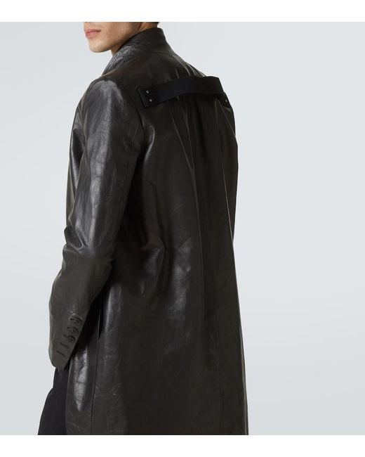 Rick Owens Black Leather Coat for men