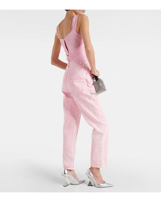 Area Pink Embellished Cutout Straight Jeans