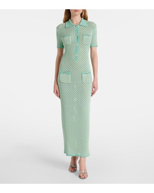 Versace Green Crochet Cotton-Blend Maxi Dress