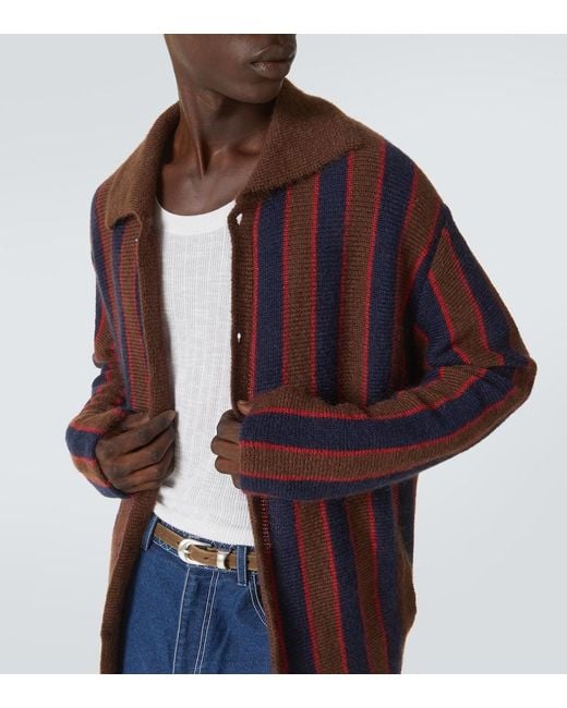 Bode Red Striped Mohair-Blend Cardigan for men
