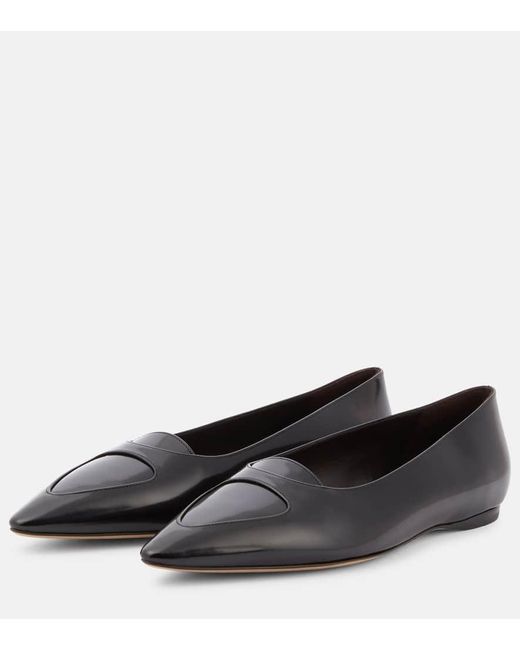 The Row Black Viv Leather Ballet Flats