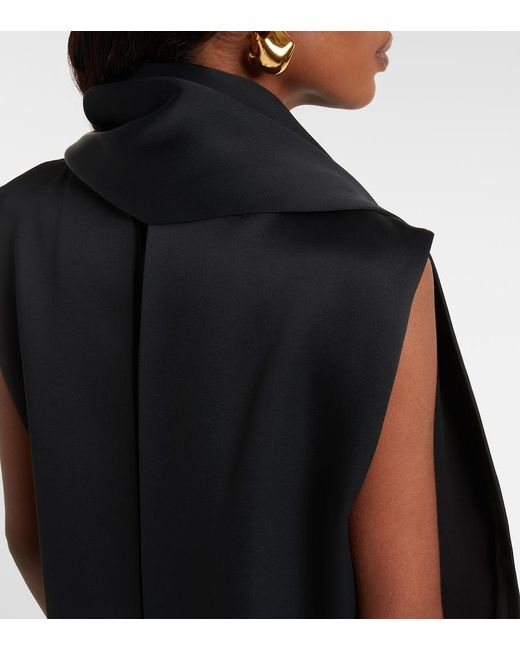 Khaite Black Loe Scarf-Detail Crepe Satin Top