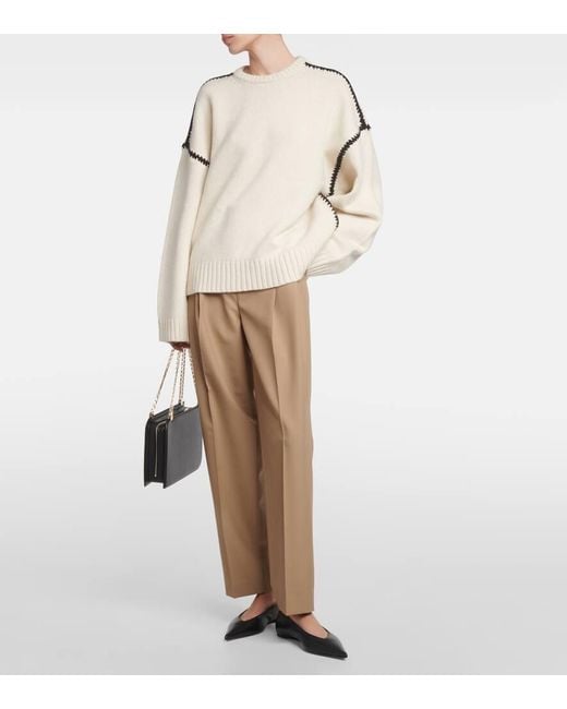Totême  Natural Embroidered Wool And Cashmere Sweater
