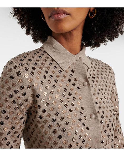 Max Mara Brown Ragno Sequined Virgin Wool Cardigan