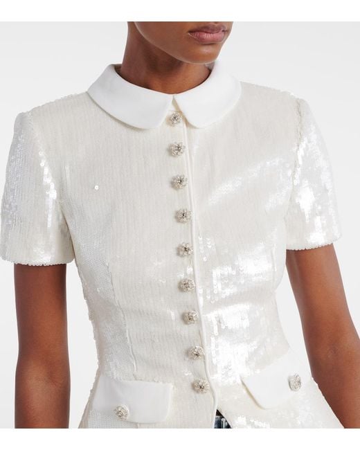 Self-Portrait White Sequined Top