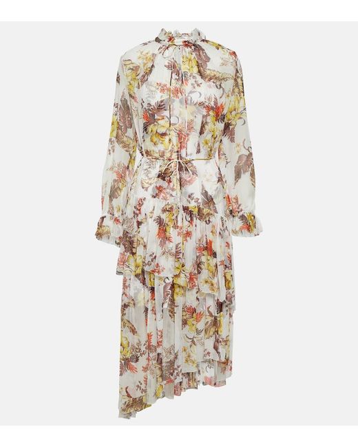 Zimmermann White Matchmaker Floral Tiered Midi Dress