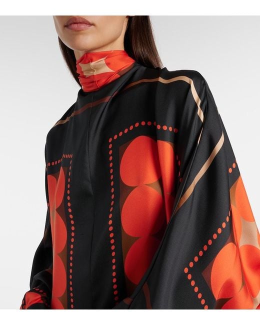 Khaite Orange Lexi Printed Satin Maxi Dress
