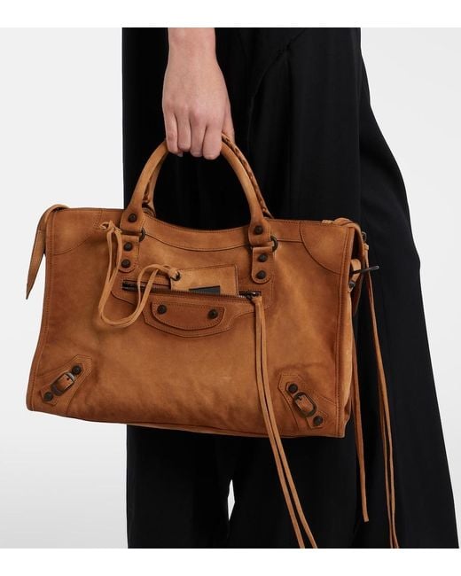 Balenciaga Brown Le City Medium Suede Top-Handle Bag