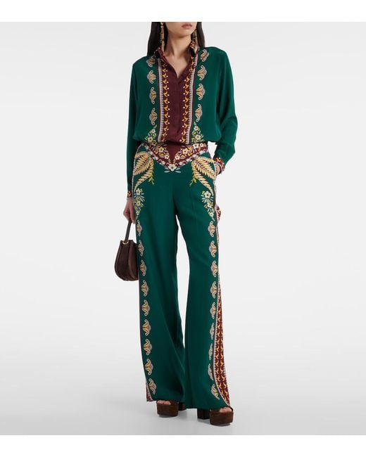 Etro Multicolor Long Silk Shirt With Placed Print
