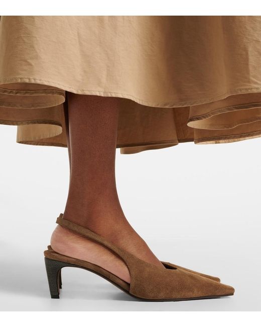 Brunello Cucinelli Brown Suede Slingback Pumps