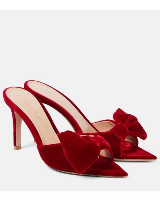 Gianvito Rossi Red 85 Bow-Detail Velvet Mules