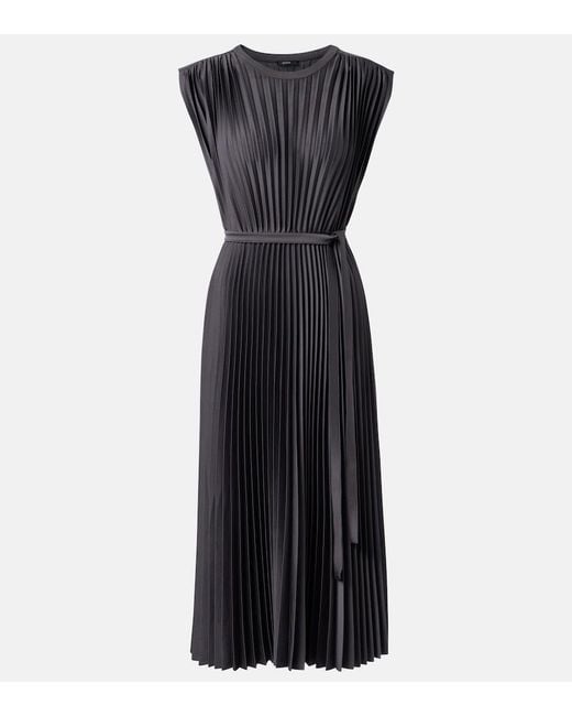 Joseph Black Volta Belted Plisse Satin Midi Dress
