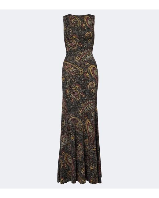 Etro Multicolor Printed Ribbed-Knit Maxi Dress