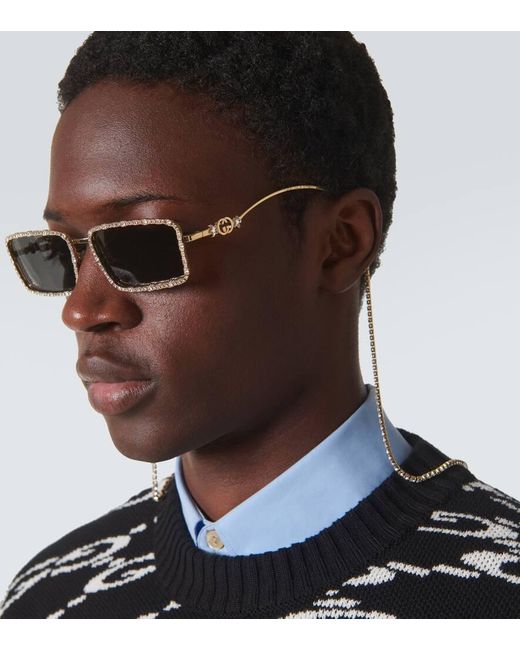 Gucci Gray Embellished Rectangular Sunglasses for men