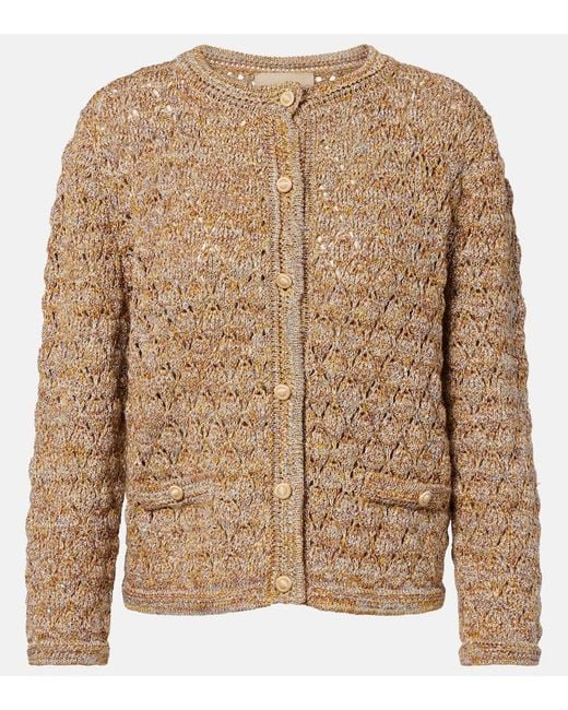 Valentino Brown Open-Knit Linen-Blend Lame Cardigan