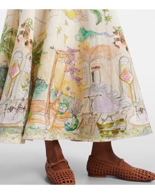 ALÉMAIS White Bedrucktes Midikleid Anouk Aus Leinen