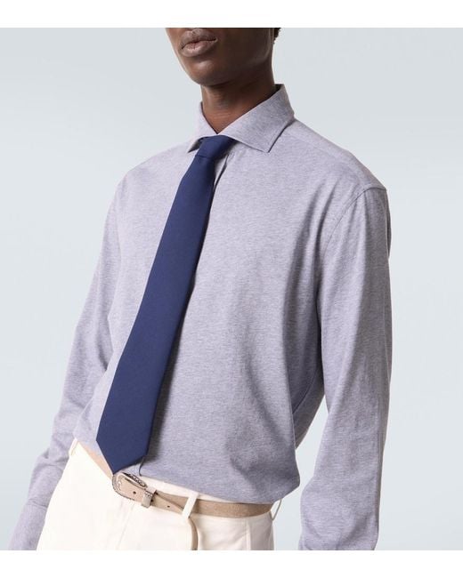 Brunello Cucinelli Blue Cotton Poplin Shirt for men