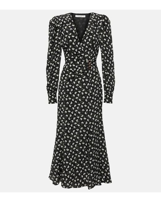 Alessandra Rich Black Printed Silk Midi Dress