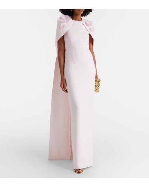 Safiyaa Pink Lennox Floral-Applique Caped Crepe Gown