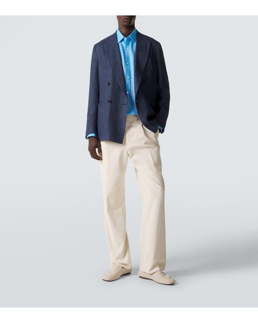 Charvet Blue Linen Shirt for men