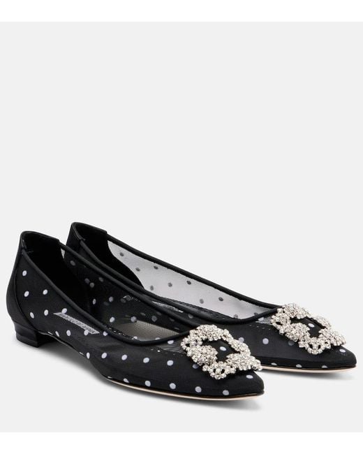 Manolo Blahnik Black Ballerinas Hangisi Aus Mesh Mit Kristallen