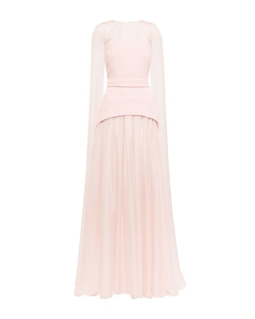 Safiyaa Gloria Long Gown With Silk Sleeves in Pale Pink (Pink) | Lyst