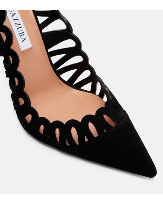 Aquazzura Black Peep 105 Scalloped Leather Pumps