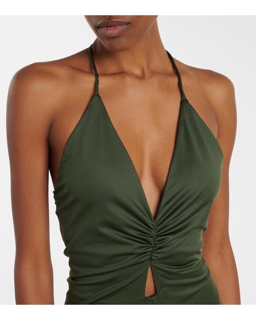 Victoria Beckham Green Ruched Maxi Dress