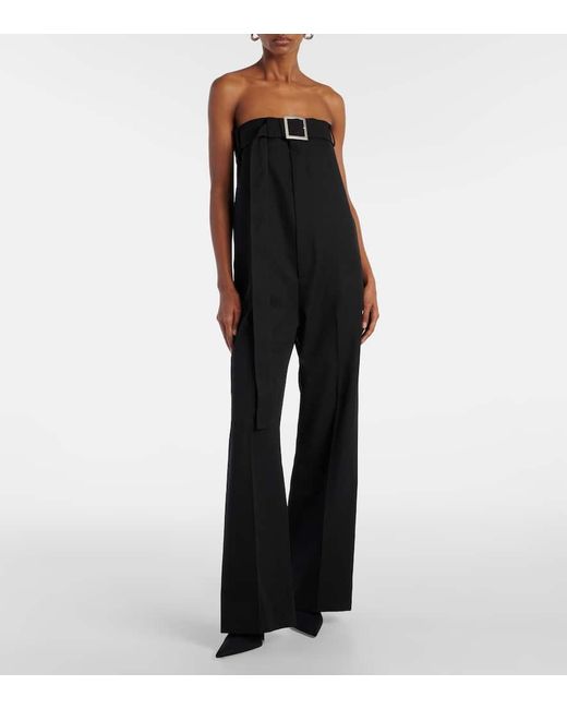 Jean Paul Gaultier Black Leather-Trimmed Virgin Wool Jumpsuit