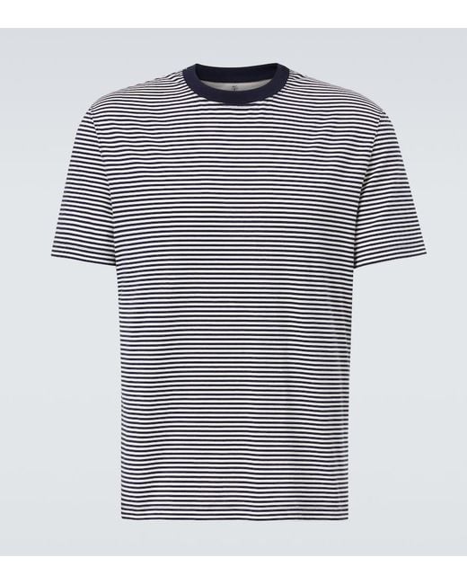 Brunello Cucinelli Gray Striped Cotton Jersey T-Shirt for men