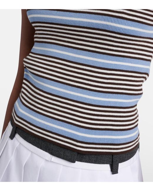 Prada Blue Striped Cotton-Blend Tank Top