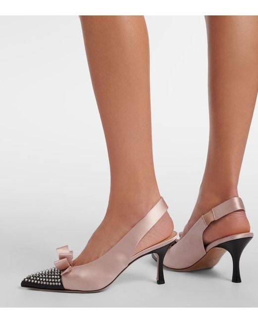 Chloé Metallic Alba Studded Leather-Trimmed Satin Pumps