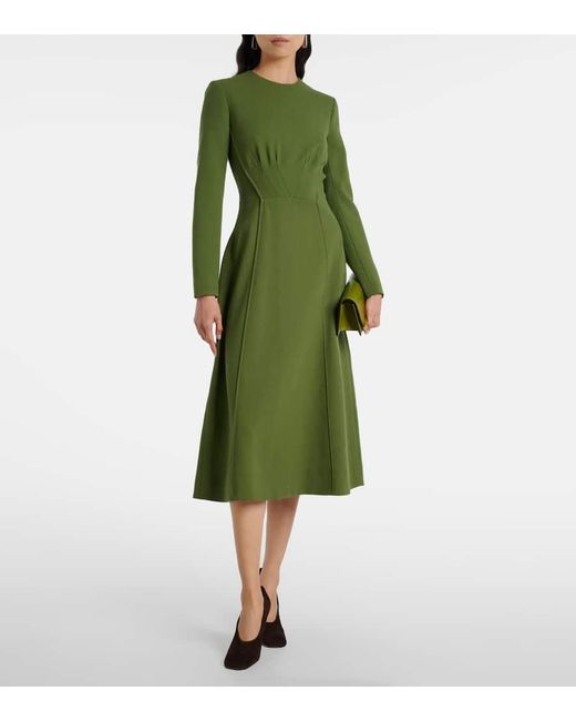 Emilia Wickstead Green Collinson Wool Crepe Midi Dress
