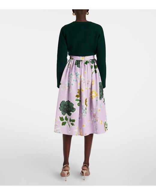Erdem White Floral Cotton-Blend Midi Skirt