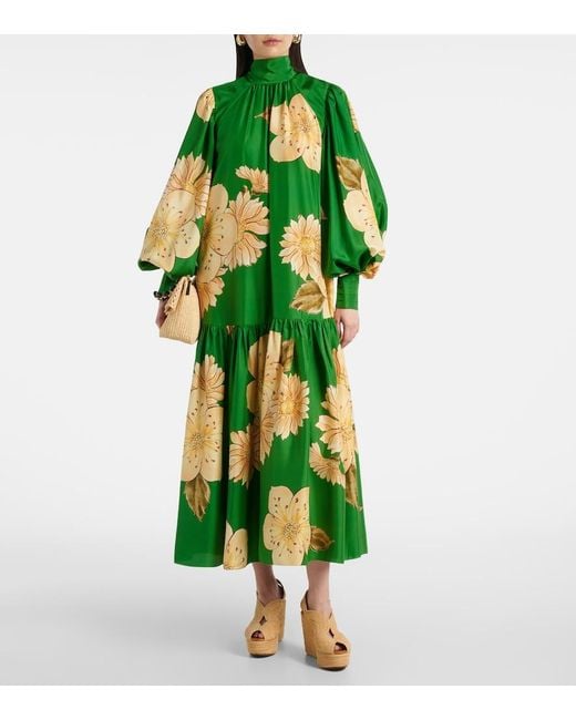 ALÉMAIS Green Sage Floral Silk Midi Dress