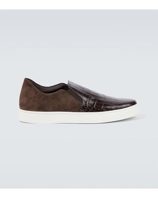 Manolo Blahnik Nadores Croc-Effect Leather Sneakers in Brown for Men | Lyst