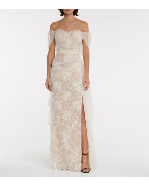 Vestido largo de encaje y tul Alexander McQueen de Encaje de color Blanco |  Lyst