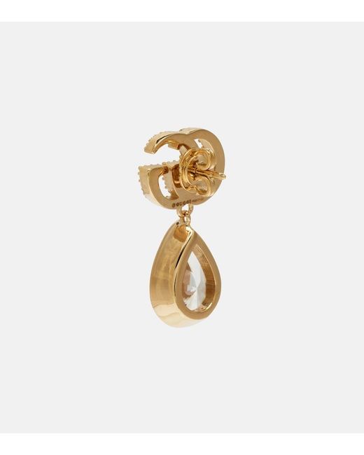Gucci White Gg Marmont Crystal-Embellished Drop Earrings