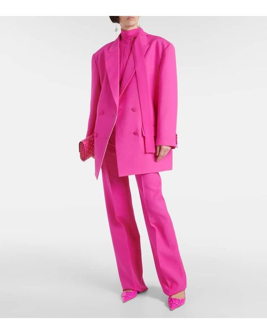 Valentino Pink Crepe Couture Wool Wide-leg Pants